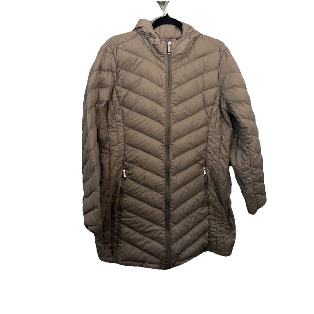 London Fog Packable Down Coat Tan Color Hooded Size Large
